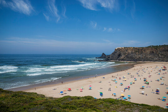 View of Praia de Odeceixe, a beautiful beach facing the Atlantic Ocean in Alentejo region, Portugal.