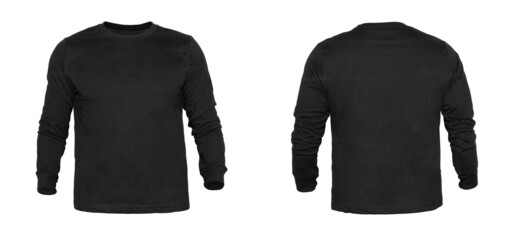 Blank long sleeve T Shirts color black template front and back view on white background
