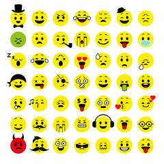 Set of smiley faces with positive and negative emotions. Emoji icon. Emoticon sign. Vector illustration.