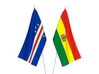 National fabric flags of Bolivia and Republic of Cabo Verde isolated on white background. 3d rendering illustration.