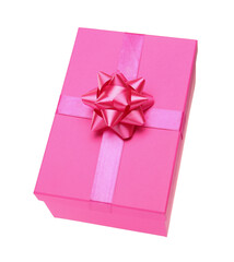 Beautifully wrapped gift box with pink bow isolated on white