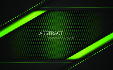 Dark steel mesh abstract background with black and green polygon shapes, free space for design. modern technology innovation concept background	