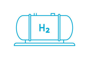 Big blue hydrogen tank line icon. Hydrogen fuel storage. Industrial cylinder gas tank. Liquid or gas hydrogen. High pressure tank. Sustainable energy concept. Vector illustration, flat, clip art. 