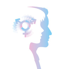 man woman divers gender  symbol with a confused head