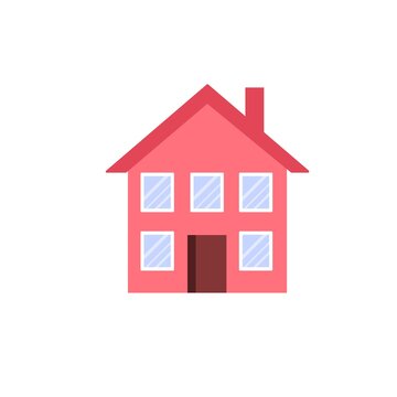 Vector flat cartoon simple two storey house with chimney isolated on empty background-city exterior elements buildings concept,web site banner ad design