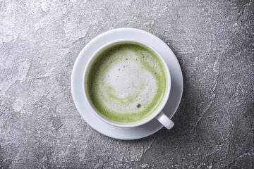 Organic green matcha latte in cup