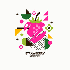 Vector graphics in a minimalistic style with geometric elements. Illustration of a strawberry in a flat style.