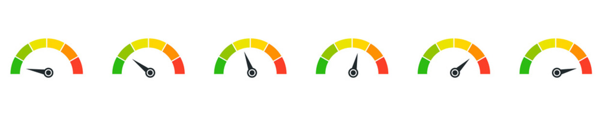 Speedometer icon. Speed indicator sign. Internet car speed. Performance concept icon. Speedometers set icons. Vector illustration