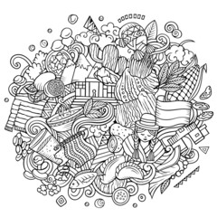 Bolivia hand drawn cartoon doodles illustration.