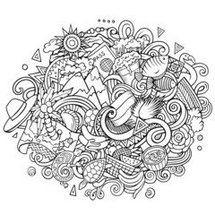 Ecuador hand drawn cartoon doodles illustration. Funny design.