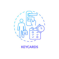 Keycards blue gradient concept icon. Sensor reader on office door. Workplace security. Employee monitoring abstract idea thin line illustration. Vector isolated outline color drawing