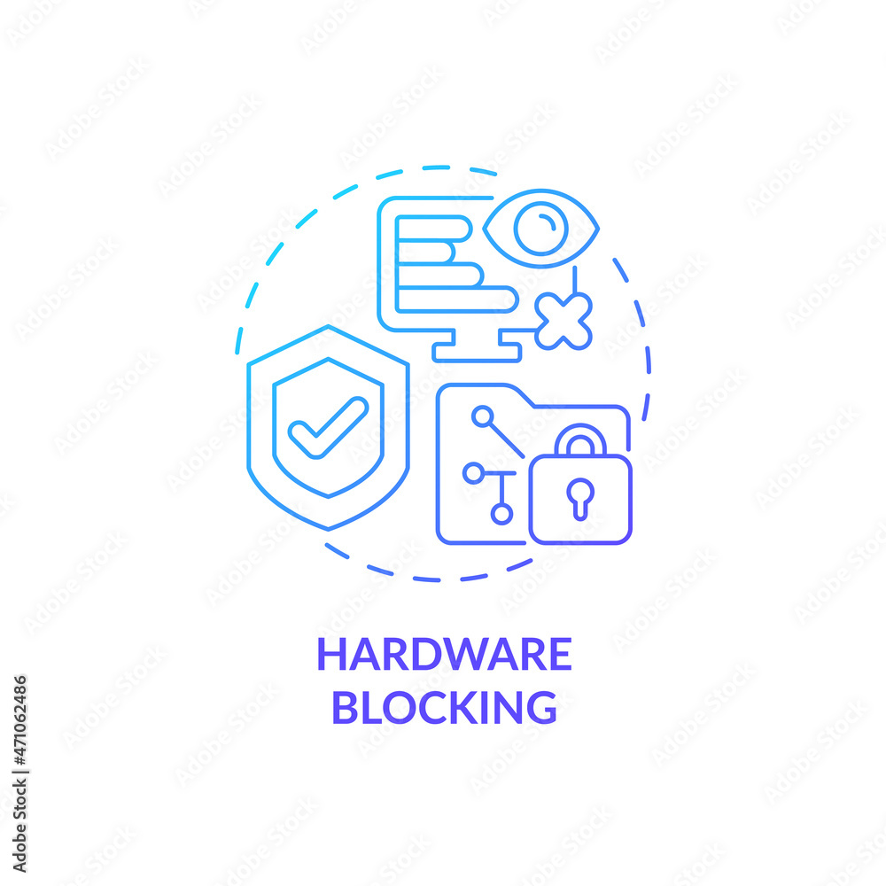 Fototapete hardware blocking blue gradient concept icon. restriction to use computer. work software safety. emp