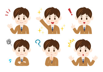 男子高校生の表情イラストセット