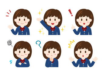 女子高校生の表情イラストセット