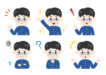 男子中学生の表情イラストセット