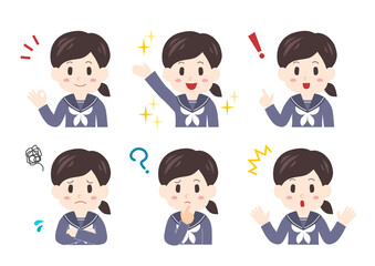 女子中学生の表情イラストセット