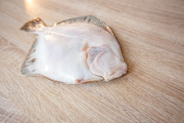 The ventral side of the farmed flounder. Close-up.