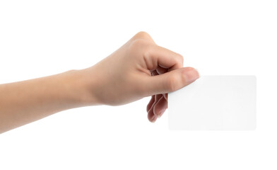 Fototapeta premium Hand holding blank card isolated with clipping path
