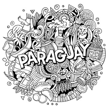 Paraguay hand drawn cartoon doodle illustration.