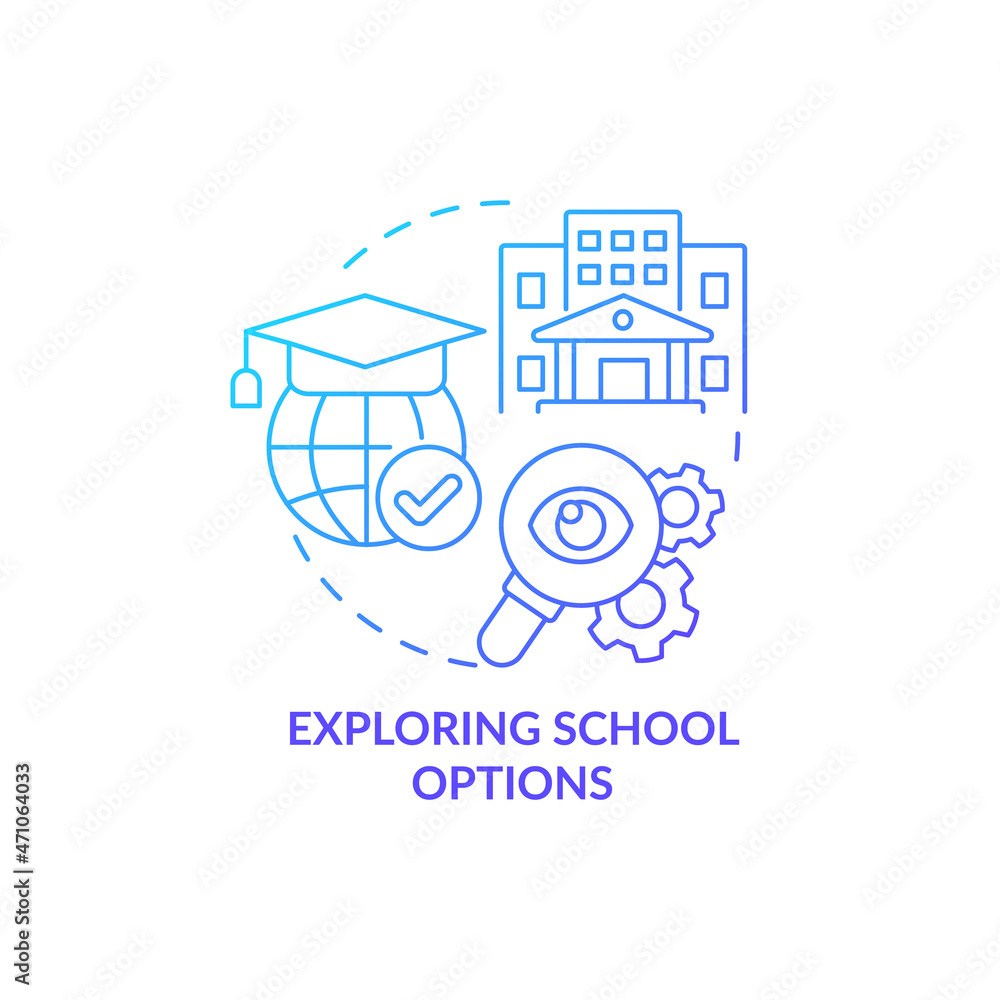 Poster exploring school options blue gradient concept icon. things to consider when move abstract idea thin