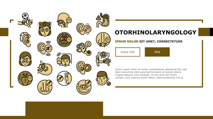 Otorhinolaryngology Treatment Landing Web Page Header Banner Template Vector. Cholesteatoma And Hoarseness Health Problem, Rhinoplasty Surgery Menieres Symptom Otorhinolaryngology Treat Illustration