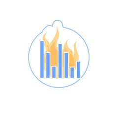 Vector flat cartoon chart graph on fire isolated on empty background-office interior elements,deadline stress situation,workplace organization concept,web site banner ad design