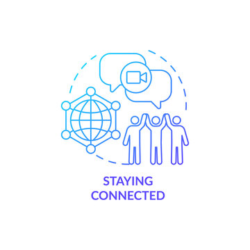 Staying Connected Blue Gradient Concept Icon. Things To Consider When Moving Abstract Idea Thin Line Illustration. Communicate With Family Online. Vector Isolated Outline Color Drawing