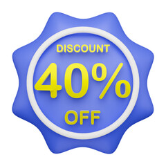 3d rendering 40% off sale label icon