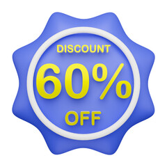3d rendering 60% off sale label icon