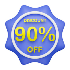 3d rendering 90% off sale label icon