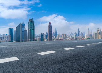 Empty asphalt road and city skyline and building landscape, China.
