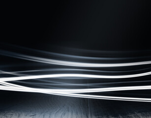 Dark empty background of the room. Neon glow is reflected from the concrete. 3d illustration