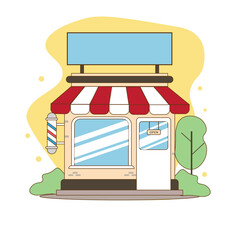 flat illustration of barbershop and market used for print, app, web, advertising, etc