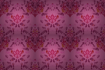 Seamless pattern with interesting doodles on colorfil background. Pano. Raster illustration.