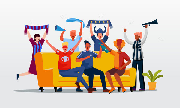 Fans Football Soccer Watching Together Illustration