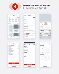 Mobile app ecommerce UI, UX design kit. Business web site or mobile template. Responsive GUI layout.