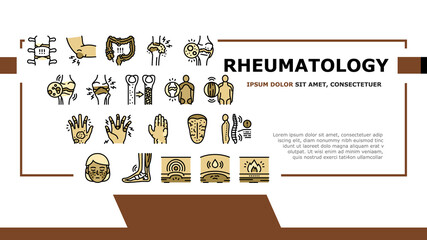 Rheumatology Disease Problem Landing Web Page Header Banner Template Vector. Ankylosing Spondylitis And Polymyalgia Rheumatica Polymyositis Muscle And Osteoporosis Bone Ill, Rheaumatology Illustration