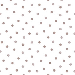 Watercolor purple polka dot on white background. Seamless pattern. For packaging, stationery, textile and all sorts of surface design.