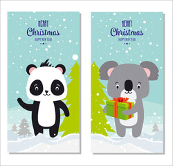 Christmas banners with funny animals