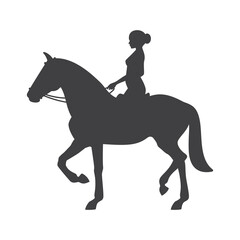 Vector black silhouette of a woman riding a horse. Isolated on white background.