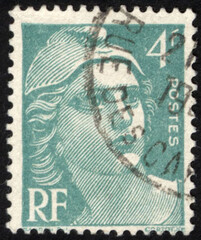 Postage stamps of the France. Stamp printed in the France. Stamp printed by France.