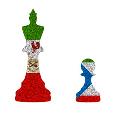 Bright glitter chess figures queen and pawn silhouettes in colors of national flag. Equatorial Guinea