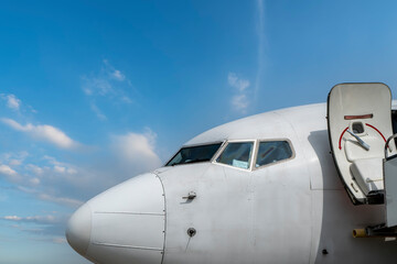 Outdoor airport apron passenger plane