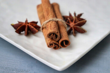 Cinnamon sticks on white background