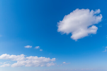 Blue sky and white fluffy tiny clouds background and pattern