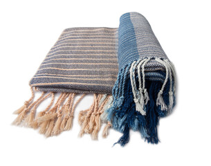 Roll of hand woven shawl, Thai cotton indigo dyed isolated on white background