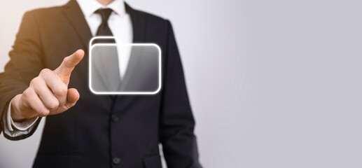 Businessman hold folder icon.Document Management System or DMS setup by IT consultant with modern...