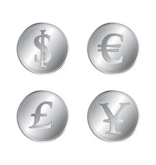 dollar euro pound yen silver coins