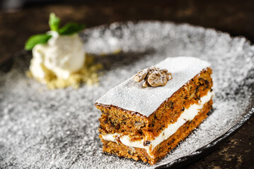Easter carrot cake with ice cream