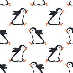 Penguin running cartoon  seamless pattern